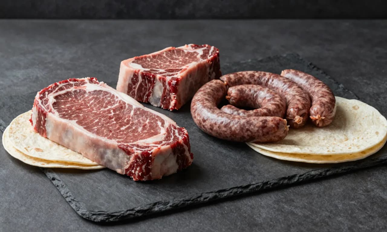 Arrachera, aguja y chistorra crudas con tortillas de harina · Box Norteña Clásica