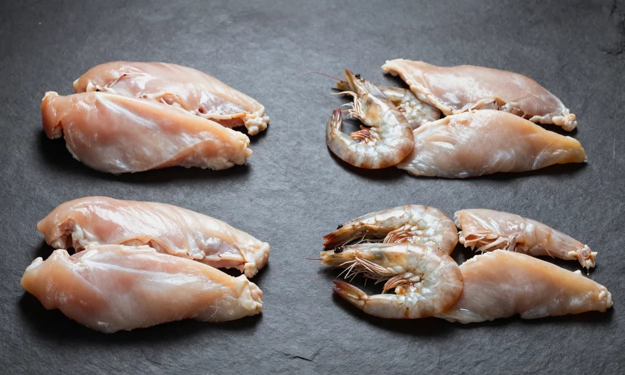 Pechuga de pollo, filete de pescado y camarón frescos · Box Fin de Semana Light