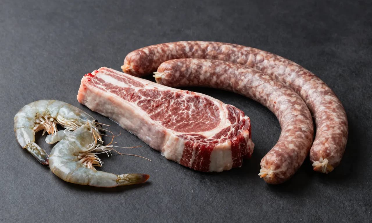 Arrachera cruda con camarón fresco y chistorra · Box Surf & Turf